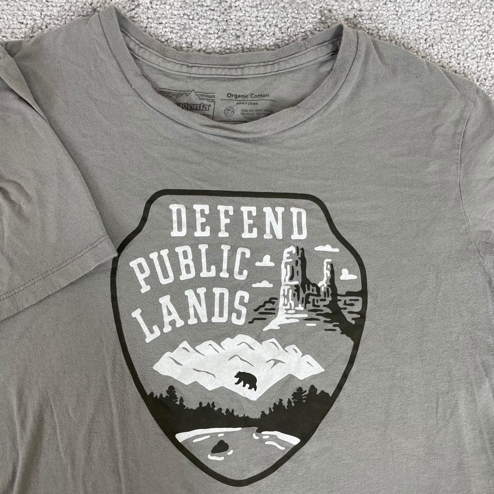 Patagonia T Shirt Womens Extra Small Defend Public Lands Organic Cotton Grey